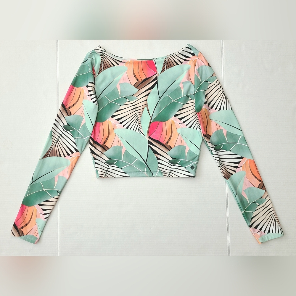 CALIA Swim Long Sleeve Crop Top Rashguard Desert Flora Agave Leaf Sz XS NWOT - Picture 4 of 12